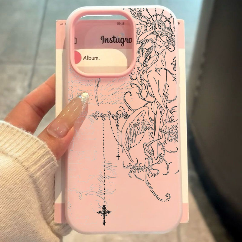 Samsung Galaxy S25 - Gotische stijl engel kruis lijntekening telefoonhoesje