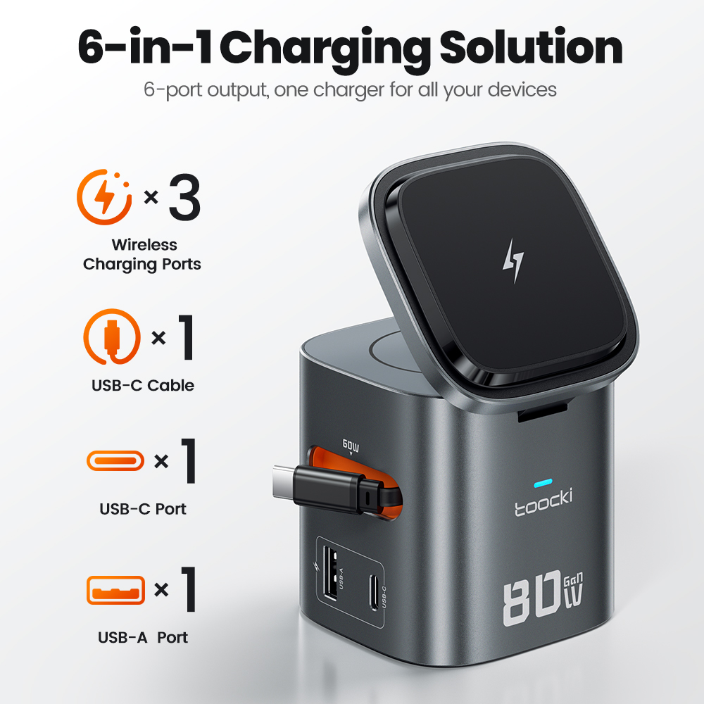 Toocki 80W 6-in-1 GaN-laadstat - Watch Charger Cable recensie en prijs